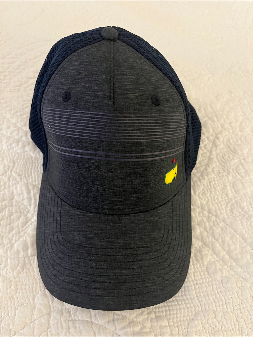American Needle Masters Dark Gray and Navy Mesh Hat with Yellow Logo OS